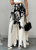 Load image into Gallery viewer, Women Black Ink Floral Print Wide Leg Pants Elastic High Waist Silky Satin Palazzo Trousers Summer Vacation Casual Loose Long Pants Beach Bottoms Vestidos