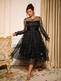 Load image into Gallery viewer, Sophisticated Dinner Dress with Sheer Sleeves and Sparkling Details for Galas