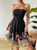 Load image into Gallery viewer, New Elegant Summer Dress for Women Embroidered Mesh Floral Strapless Casual Vintage Party Sleeveless Knee-Length Female Dress