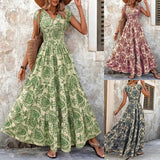 Load image into Gallery viewer, 2026 Vintage Floral Print Dress Elegant V-Neck Short Sleeve Long Women's Fashion Retro Gown