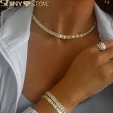 Load image into Gallery viewer, Geometric Moon Shaped Bling Cz Charm Link Chain High Polished Shiny Gold Color Metal Bracelet Necklace Fashion Women Jewelry