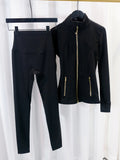 Load image into Gallery viewer, Gold zipper jacket and yoga pants set, sportswear, quick-dry and breathable, slimming and lightweight, tight-fitting