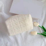 Load image into Gallery viewer, Soft Plush Quilted Cosmetic Bag Portable Zipper Makeup Organizer Cute Travel Toiletry Pouch for Women Girls
