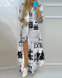 Load image into Gallery viewer, Women Lapel Collar Long Sleeve Leaf Print Button Front Split Maxi Shirt Dress Casual Daily Commuter Cover Up