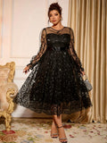 Load image into Gallery viewer, Sophisticated Dinner Dress with Sheer Sleeves and Sparkling Details for Galas