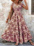 Load image into Gallery viewer, 2026 Vintage Floral Print Dress Elegant V-Neck Short Sleeve Long Women's Fashion Retro Gown