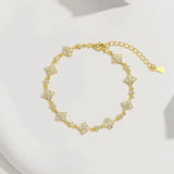 Load image into Gallery viewer, Rrjzz Round D-Color 3mm 2.5mm 2mm Full Moissanite Clover Lucky Bracelet Four Leaf Flower Beaded Bracelet for Women Jewelry Gifts