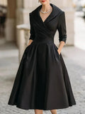 Load image into Gallery viewer, Women's Vintage V Neck Long Sleeve Wrap Waist A Line Midi Dress with Pockets