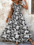 Load image into Gallery viewer, 2026 Vintage Floral Print Dress Elegant V-Neck Short Sleeve Long Women's Fashion Retro Gown